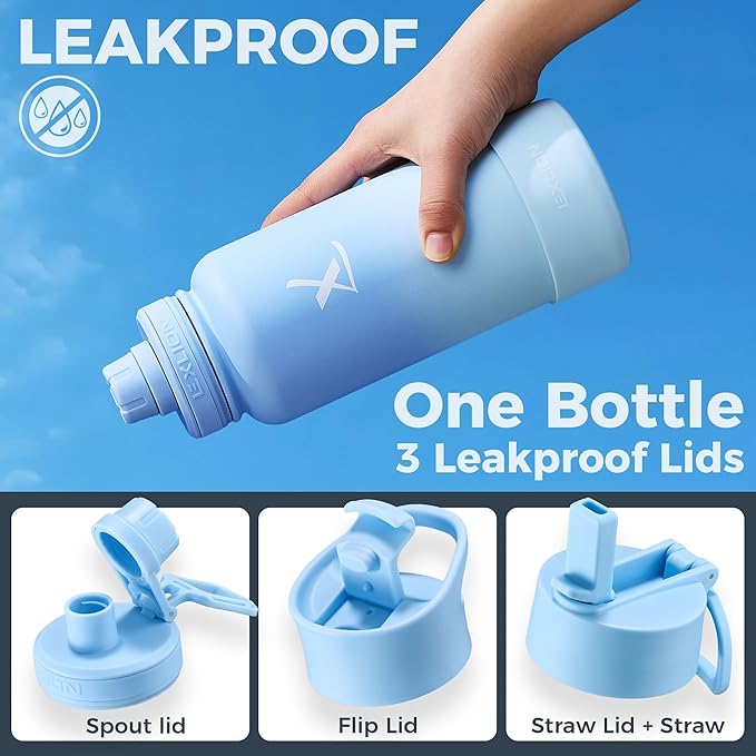 Lexlion Tea Infuser Water Bottle 22 Oz – Triple Wall Insulated Stainless Steel, Loose Leaf & Fruit Strainer, 3 Leakproof Lids, BPA-Free Silicone Sleeve, Reusable Thermal Mug
