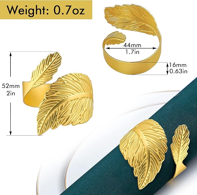 Gold Napkin Rings Set of 24 Metal Leaf Napkin Rings Cloth Napkin Holder for Weddings, Valentines Day, Holiday, Receptions, Dinner Party, Banquet, Buffet Table Decor