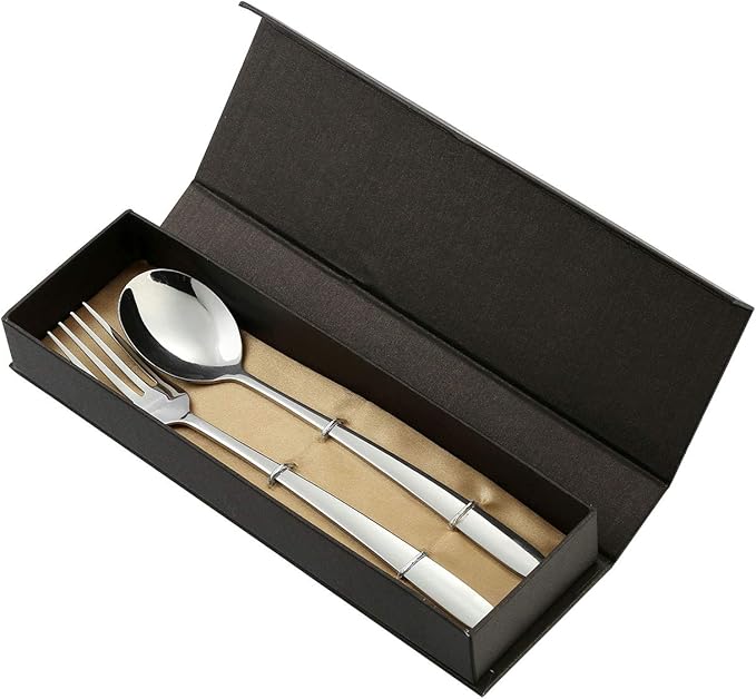 Personalized Flatware Set, Yoption Stainless Steel Customized Engraved Spoon and Fork Kit with Gift Box, Unique Gift (Customized Round Spoon & Fork, 1)