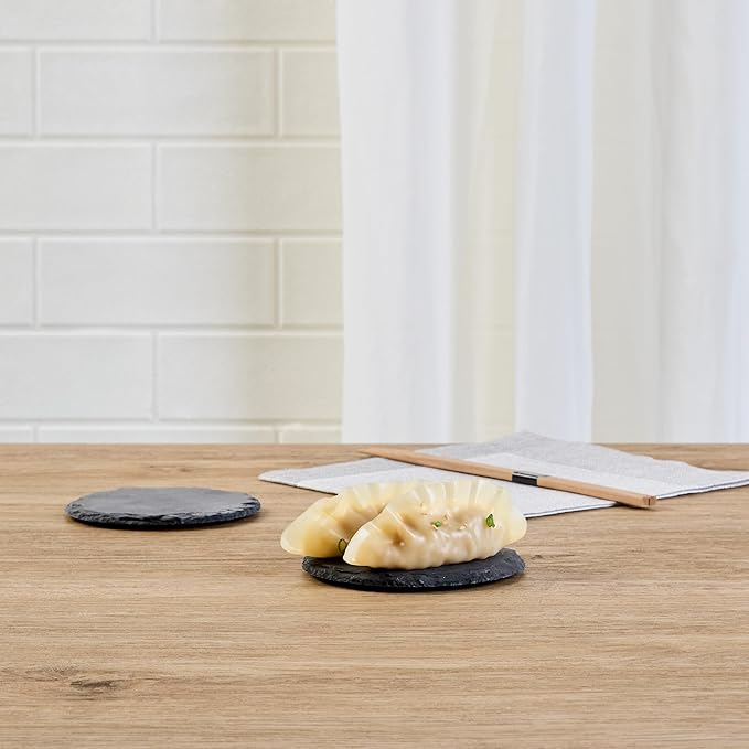 Restaurantware Round Slate Platter 10 Count 3.9 x 3.9 Inch Scratch-Resistant Slate Cheese Board Modern Serving Tray Black Rustic Design for Charcuterie and Appetizers