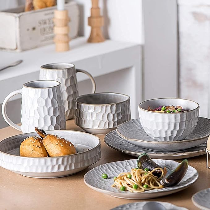 Dinnerware Sets Dish Set,Ceramics Dinner Sets,39 Pieces White Cereal Bowl Steak Plate | Nordic Style Porcelain for Family Gathering,