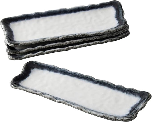 Uaral Japanese Sushi Plates Stoneware Sushi Plate Set Sushi Dish Set Sashimi Plates Rectangular Plate 12.5inch Set of 4, (Blue and White)