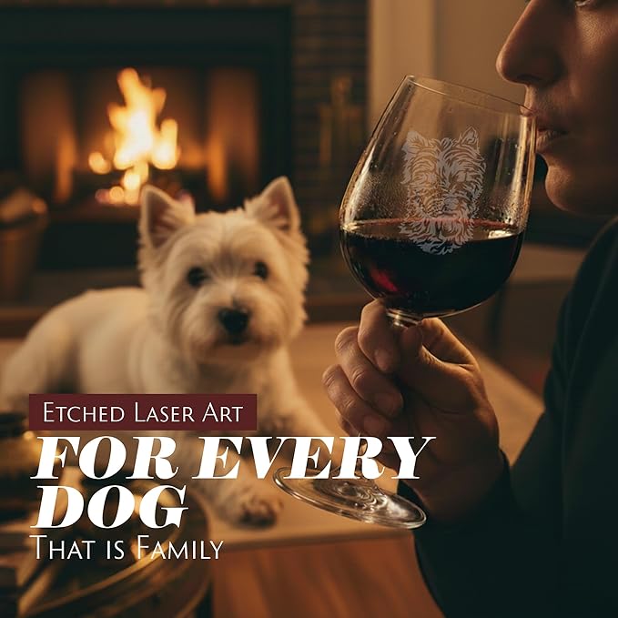 Etched Laser Art Personalized Dog Themed Etched Wine Glass - Custom Dog Breed Wine Glasses, Ideal for Pet Lover, Personalized Birthday Gift for Men & Women - West Highland Terrier Customized, 12.75 oz