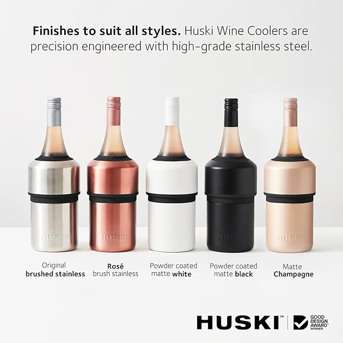 Huski Wine Chiller | Award Winning Iceless Design | Keeps Wine Cold up to 6 Hours | Wine Accessory | Next Generation Ice Bucket | Fits Some Champagne Bottles | Perfect Gift for Wine Lovers (Black)