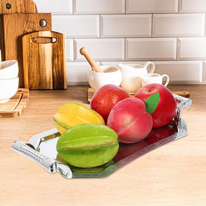 Silver Stainless Steel Serving Tray Handles, Elegant Antique Color, for Home, Cafe, Restaurant, Easy to Clean