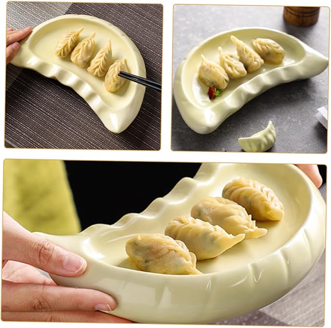 Zerodeko Dumpling Shaped Ceramic Plate Creative Dinnerware for Appetizers Snacks Microwave Dishwasher Safe Capacity for Family Gatherings Versatile Serving Tray