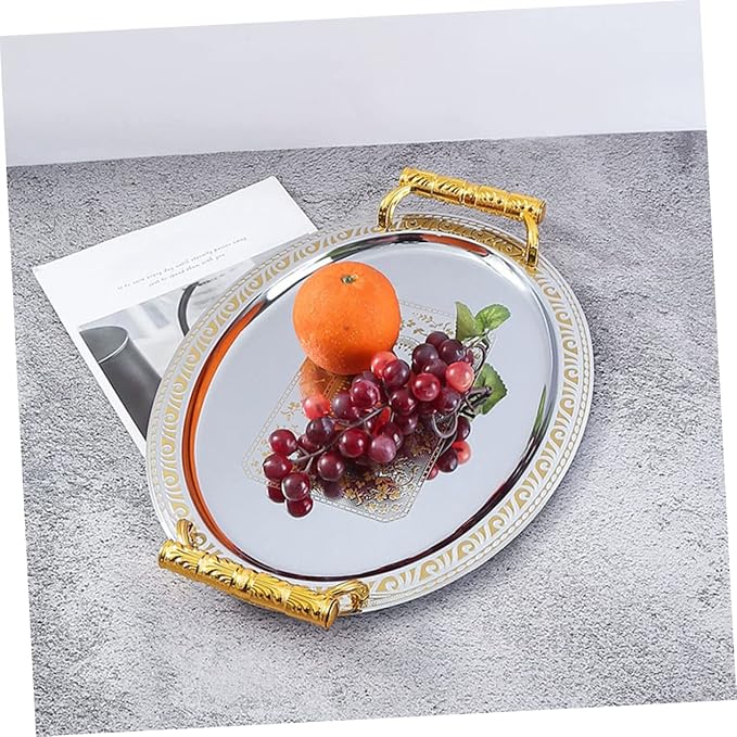 LIFKOME Elegant Oval Serving Tray Metal Snack Fruit Tray Desktop Dried Fruit Plate
