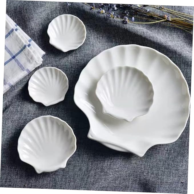 Shell-Shaped Porcelain Plates Set of 4 Multipurpose Kitchen Serving Plates for Breakfast Desserts and Appetizers Household Ceramic Food Dishes for Entertaining