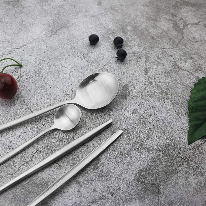 JASHII Silverware 24-piece Silver Cutlery Set Stainless Steel Kitchen Metal Utensils Group Serves 6, Matte Finish Tableware Set for Party, Christmas, Dinner (Matte Silver)
