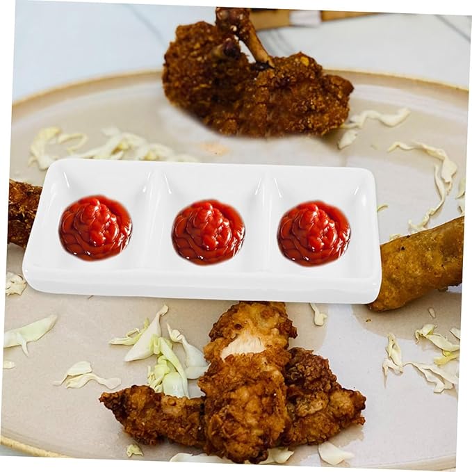 GLEAVI 4Pcs Ceramic Serving Platter Compartment Appetizer Dishes Sauce Cups for Ketchup Soy and Snacks for Parties and Gatherings