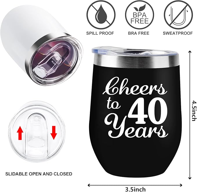 40th Anniversary Wedding Gifts for Couple Gifts for Rubywedding Anniversary Forty Years Anniversary Decorations 40 Years Marriage Gifts for Wife Husband Parents 2 Pack Wine Tumbler 12 OZ