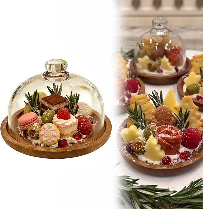 Charcuterie Snow Globes, Mini Cake Stand with Dome Lid, Charcuterie Snow Globe Container, Individual Charcuterie Boards for Cookie, Pastries, Cupcake, for Wedding Birthday Holiday Dessert Display (1pc)