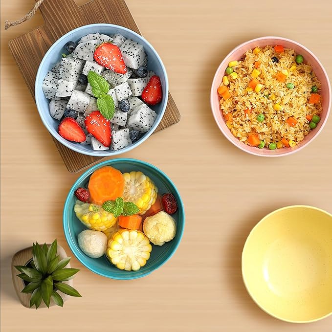 WANBY Lightweight Wheat Straw Cereal Bowls Unbreakable Dinner Bowl Set Dishwasher & Microwave Safe (9 Pack 24Oz)