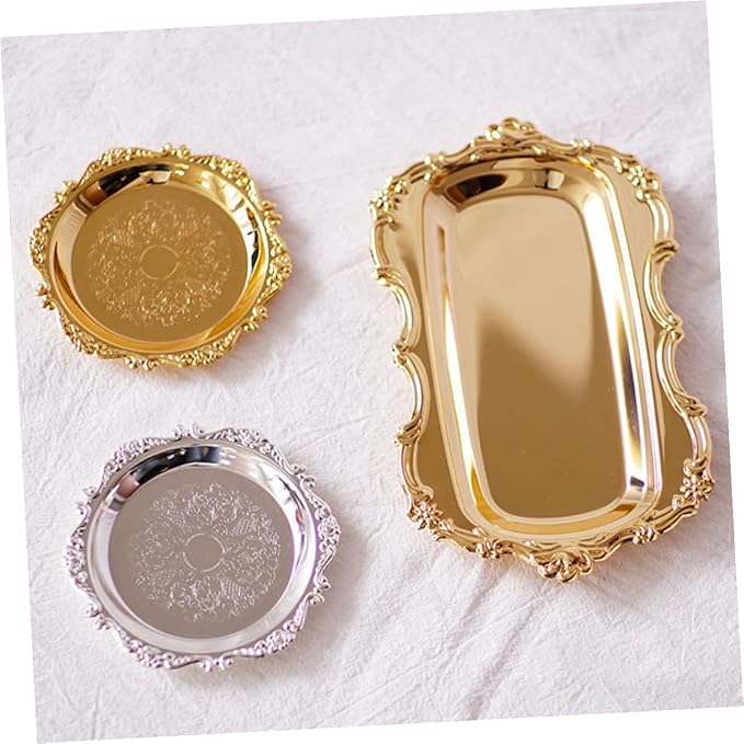 2 Pcs Premium Stainless Steel Food Serving Tray Silver and Gold Multi-Functional Plates for Desserts Fruits Snacks for Weddings Parties Restaurants and Home Use