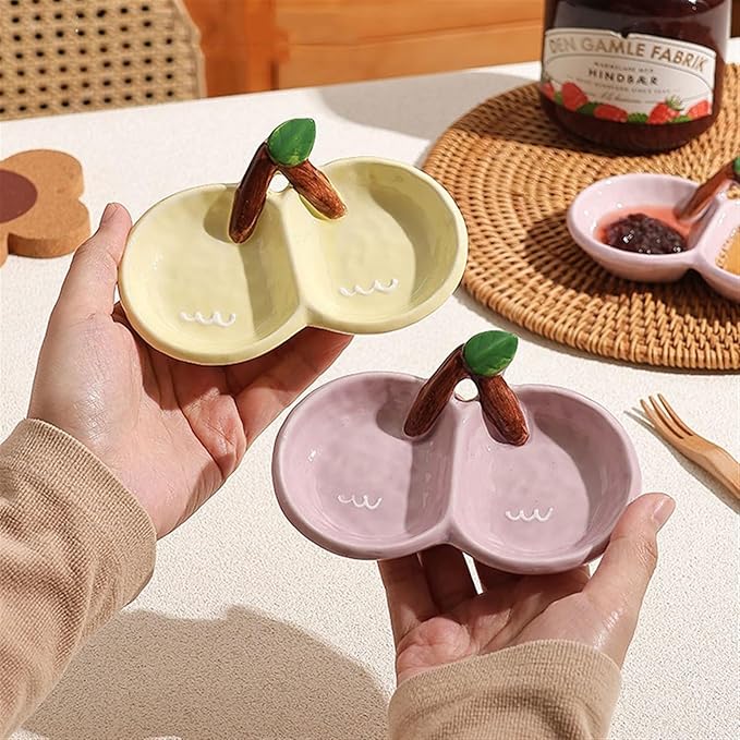 Sauce Dish Creative Shape Ceramic Plate Snack Plate Exquisite Compartment Snack Plate Household Appetizer Plate Snack Plate(Purple), 2-piece, ZCL2024