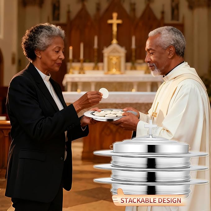Silver Communion Bread Tray with Lid, Stainless Steel Holy Communion Tray for Churches, Polished Church Supplies Ware (304 Stainless)