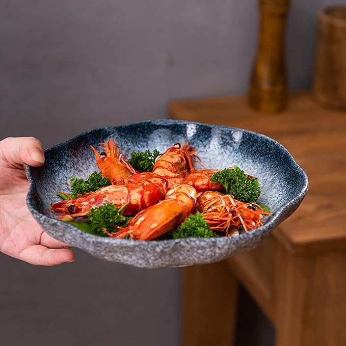 SONGCHAO Party Supplies 8-inch Vintage Plate Household Dish Salad Plate Ceramic Tableware Deep Plate Irregular Dinner Plate Kitchen Fruit Tray Party Plates (Color : B)