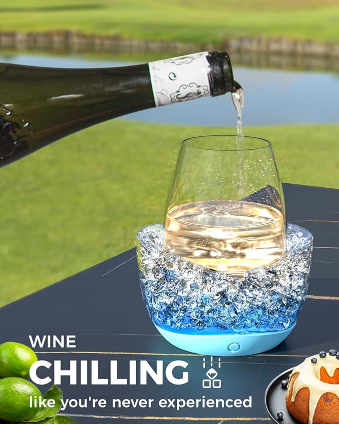 Wine Chiller for Glass Stemless Wine Glass Chiller Keeps Your Glasses of Vino Cold 10 Color Light Modes Separable Wine Essentials Accessories (White)