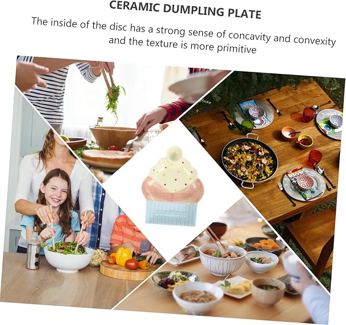 LIFKOME 1pc Ceramic Dumpling Plate Cake Shape Serving Tray Restaurant Salad Plate Easy Clean