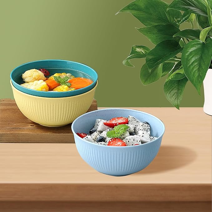 WANBY Lightweight Wheat Straw Cereal Bowls Unbreakable Dinner Bowl Set Dishwasher & Microwave Safe (9 Pack 24Oz)