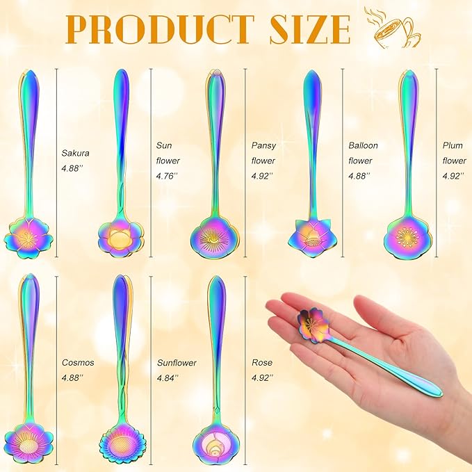 Eboot 40 Pcs Rainbow Flower Teaspoon Stainless Steel Tea Party Spoons Mini Cute Teaspoon Stirring Coffee Sugar Drink Demitasse Espresso Spoons for Bridal Baby Shower Wedding Party Favors Decorations