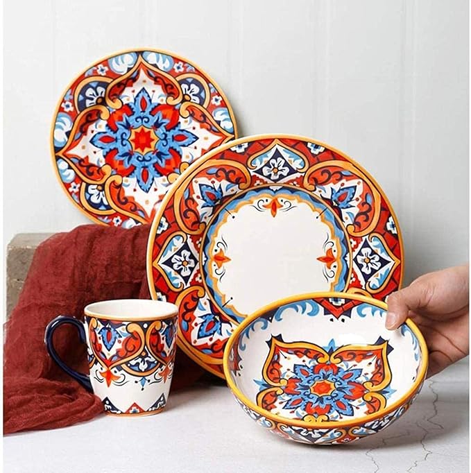 White Lace Ceramic Dinner Set for 6 People Porcelain Plates Bowls Service 20 Pieces