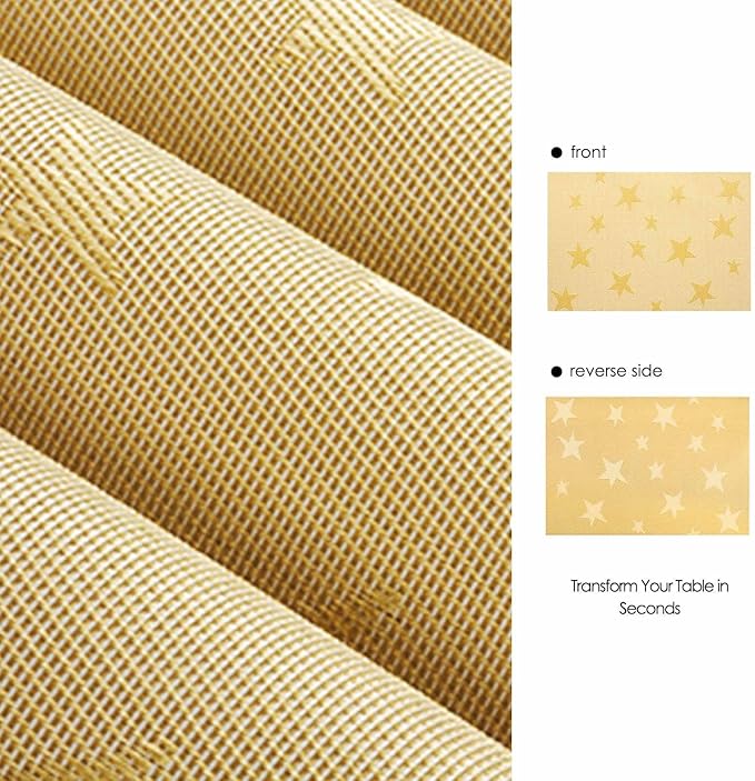 AHHFSMEI Placemats for Dining Table Set of 8 Woven Vinyl Plastic Place Mats Non-Slip Heat Insulation Stain Resistant Table Mats Washable Easy Clean Placemats (Gold Star 8)