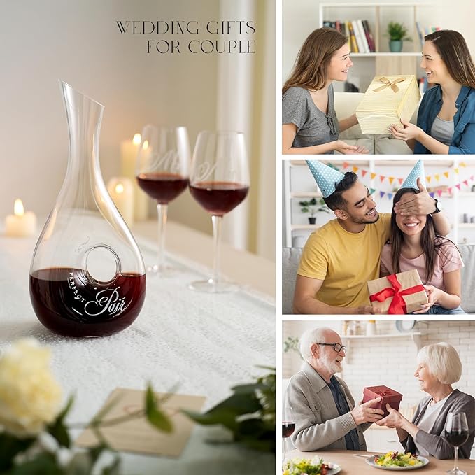 AW BRIDAL Mr and Mrs Wine Glasses and Decanter Set, Engagement Gifts for Couples 2025, Wedding Gifts for Bride and Groom, Anniversary Wine Glasses with Keepsake Box, Bridal Shower Gift for Bride to Be