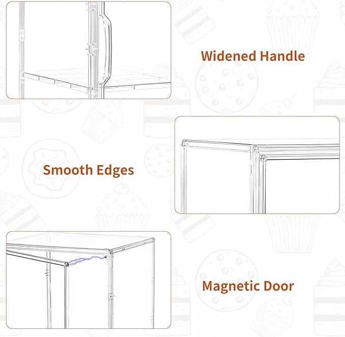 Pastry Display Case,Bread Box for Kitchen Countertop,3 Layers Adjustable Clear Bread Storage with Magnetic Door Small Bakery Pastry Display, 2 Pack