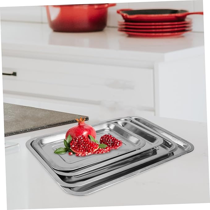 4pcs Stainless Steel Food Plate Snack Serving Trays Fruit Bread Dessert Trays Catering for Restaurant Home Dining