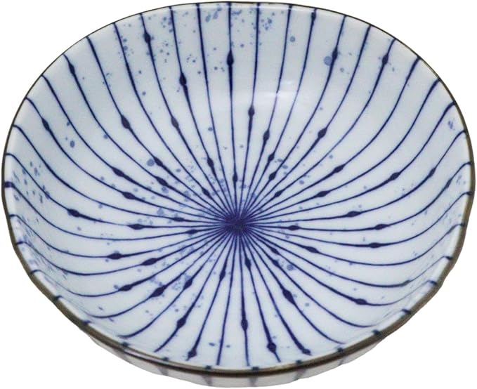 Ebros Gift Artistic Blue Waves Fubuki Tokusa Made In Japan Dinnerware Serveware Kitchenware Set Asian Japanese Restaurant Supply (Pack Of 6 Round Flair Medium Shallow Bowls 20oz)