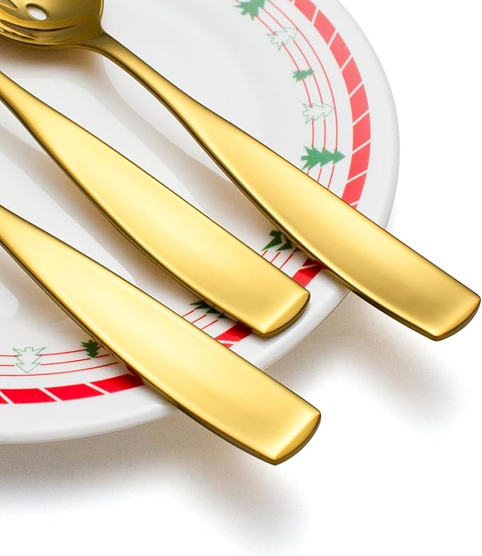 Serving Utensils, CITESANA 5-Piece Gold Stainless Steel Silverware Serving Set Mirror Polished Hostess Flatware for Buffet Kitchen Dishwasher Safe