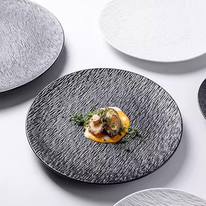 SONGCHAO Party Supplies Stone Grain Ceramic European Dinner Plate Light Luxury Steak Plate Salad Plate Ceramic Plate Flat Plate Shallow Plate Party Plates (Color : A, Size : Medium)