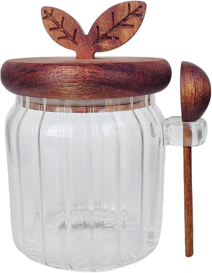 Sugar Bowl with Lid and Spoon,17 oz Sugar Container for Coffee Bar, Glass Coffee Canister, Airtight Food Storage Jar, Brown Sugar Container, Cereal Tea Salts Spice Jar