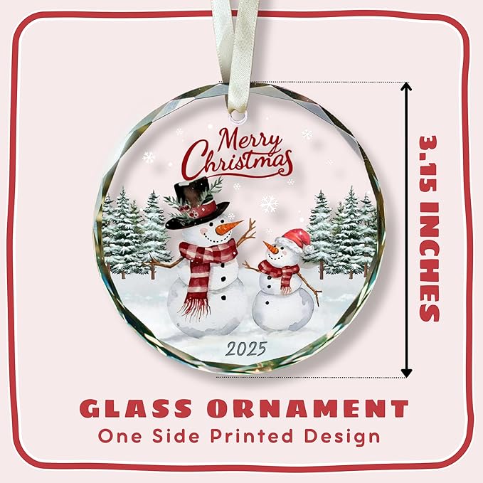Snowman Ornaments - Snowman Christmas Ornament 2025 - Winter Holiday Ornaments for Christmas Tree - Gifts for Family, Friends - Glass Hanging Ornament