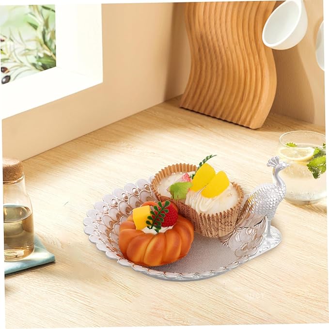 Mobestech Elegant Peacock-Themed Serving Tray Luxurious Metal Fruit Platter for Parties Decorative Storage Holder for Snacks and Desserts for Dining and Living Room Decor