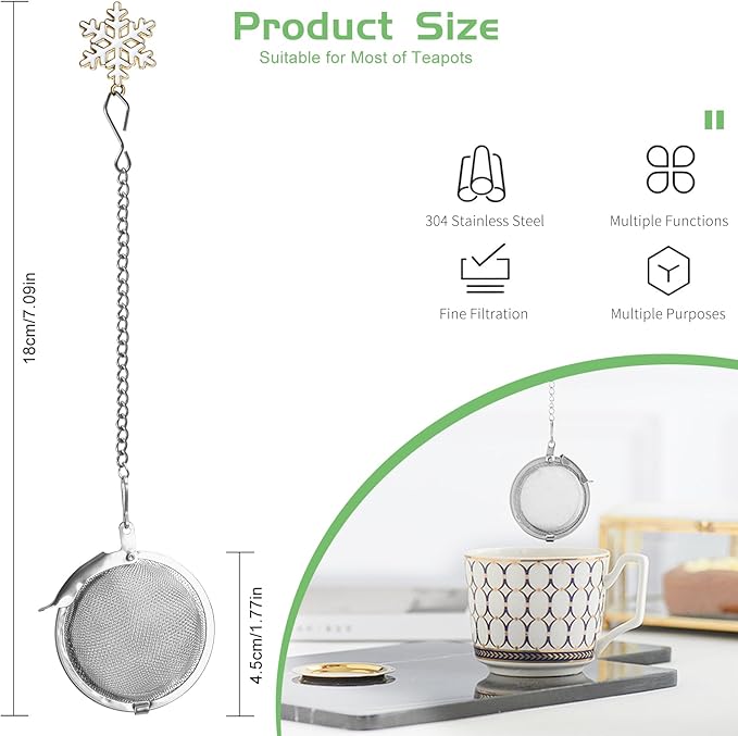 Numola‌ ‌Tea Infuser‌ with Snowflake Pendant - ‌Stainless Steel Tea Strainer‌ for ‌Loose Leaf Tea Steeper‌, ‌Tea Infuser for Loose Leaf Tea‌ - Handmade Tea Ball Filter for Kitchen & Home Use