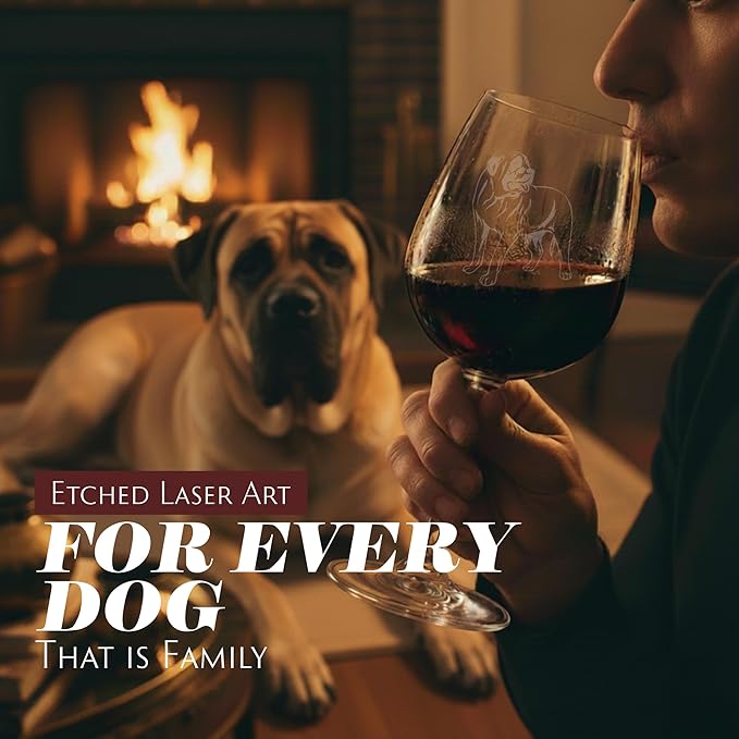 Etched Laser Art American Mastiff Personalized Dog Themed Etched 12.75oz Wine Glass Custom Dog Breed Wine Glasses, Ideal for Pet Lovers, Unique Birthday Gift for Men & Women, Personalized Gift