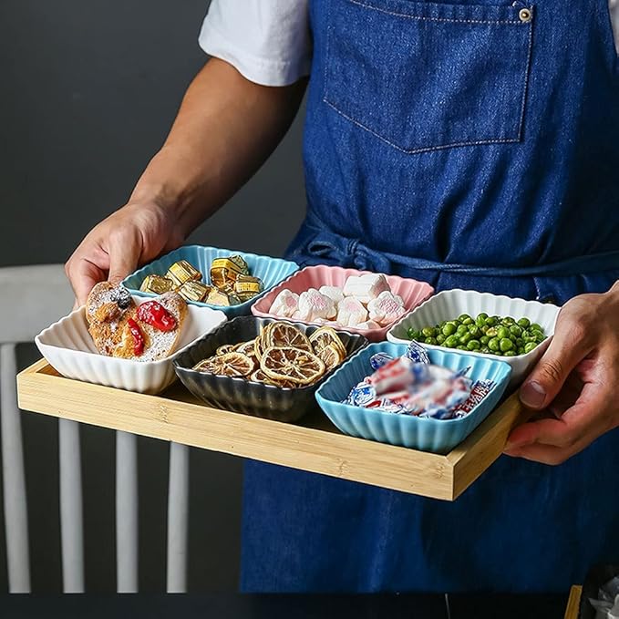Appetizer Bowls 6 Compartment Divided Ceramic Sauce Dish Dipping Bowls Fruit Dessert Small Dish Appetizer Plates for Soy Sauce Vinegar Sushi Kethup BBQ Sauces(with Tray) Salad Bowls ( Color : Pink )