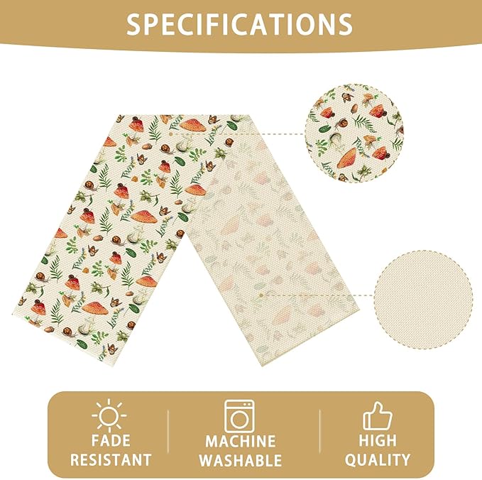 Mushroom Floral Table Runner Seasonal Spring Kitchen Dining Linen Table Decoration for Indoor Outdoor Home Party Decor 13 x 72 Inch