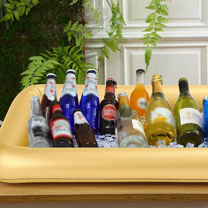 Large Inflatable Serving Bar 72 x 30 x 5'' Inflatable Ice Serving Buffet Bar Inflatable Cooler Ice Buffet Salad Serving Trays with Drain Plug for Pool Outdoor Party Picnic(Gold,1 Pack)