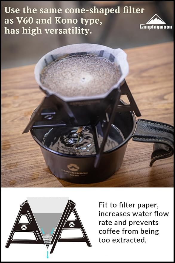 CAMPINGMOON Collapsible Coffee Dripper Pour Over Camping Outdoor 304 Stainless Steel COF-01 (Black)