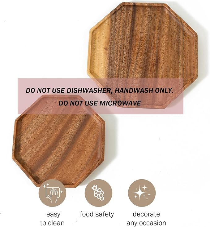 Premium Walnut Wood Octagon Serving Tray Set of 2(8", 10")-100% Natural Wooden Serving Tray for Coffee Table-Great Ottoman Tray Home Decor Platter-Perfect for Serving Drinks & Food