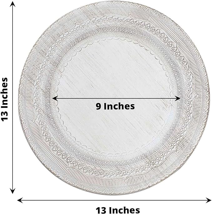Efavormart 6 Pack | 13" White Rustic Lace Embossed Acrylic Plastic Charger Plates