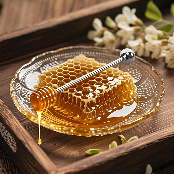 Honey Dipper. Premium 304 Stainless Steel Honey Dipper Set, 6.3 Inch Kitchen Stirrer, 1 Pack Deep-Groove Honeycomb Sticks for Syrup, Molasses, and Sauces, Dishwasher Safe. 1 PCS in One Box.