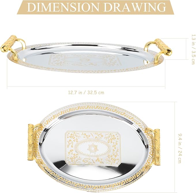 Gold Stainless Steel Oval Serving Tray Food-Grade Household Fruit and Snacks Tray European Style Coffee Table for Kitchen and Dining