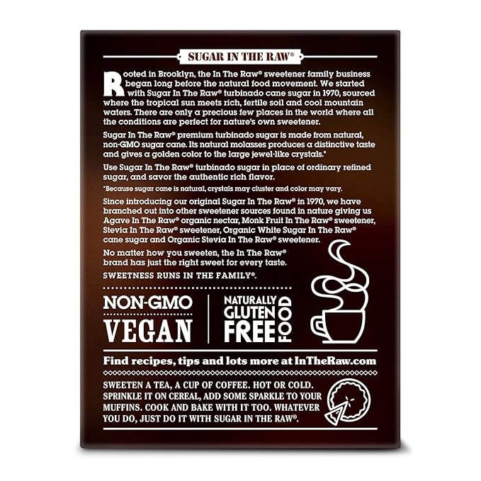 Sugar In The Raw Granulated Turbinado Cane Sugar On The Go Packets, Pure Natural Sweetener, Hot & Cold Drinks, Coffee, Cooking, Baking, Vegan, Gluten-Free, Non-GMO, 100 Count Packets (8-Pack)