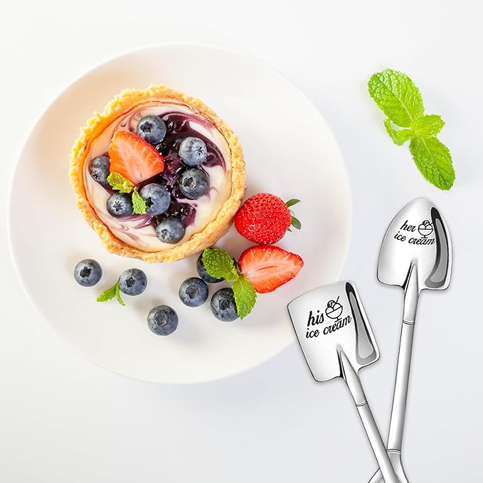 2 Pcs Engraved Ice Cream Shovel Gifts for Couples - His and Hers Stainless Steel Ice Cream Spoons Gifts for Him and Her - Christmas Engagement Anniversary Birthday Gifts for Couple Wife Girlfriend
