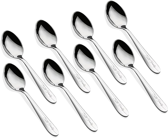 Personalized Teaspoons Set, 8-piece Custom Text Engraved Spoons Silverware, 18/0 Stainless Steel Dessert Spoons, Durable Small Spoon, 6.22 Inch Tea Spoon, Dishwasher Safe