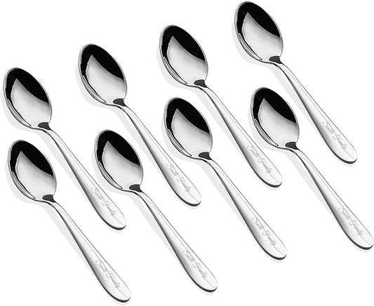 Personalized Teaspoons Set, 8-piece Custom Text Engraved Spoons Silverware, 18/0 Stainless Steel Dessert Spoons, Durable Small Spoon, 6.22 Inch Tea Spoon, Dishwasher Safe